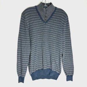 Massimo Dutti Men's Cotton Cashmere Blend Sweater Size L (40) Gray Blue Striped